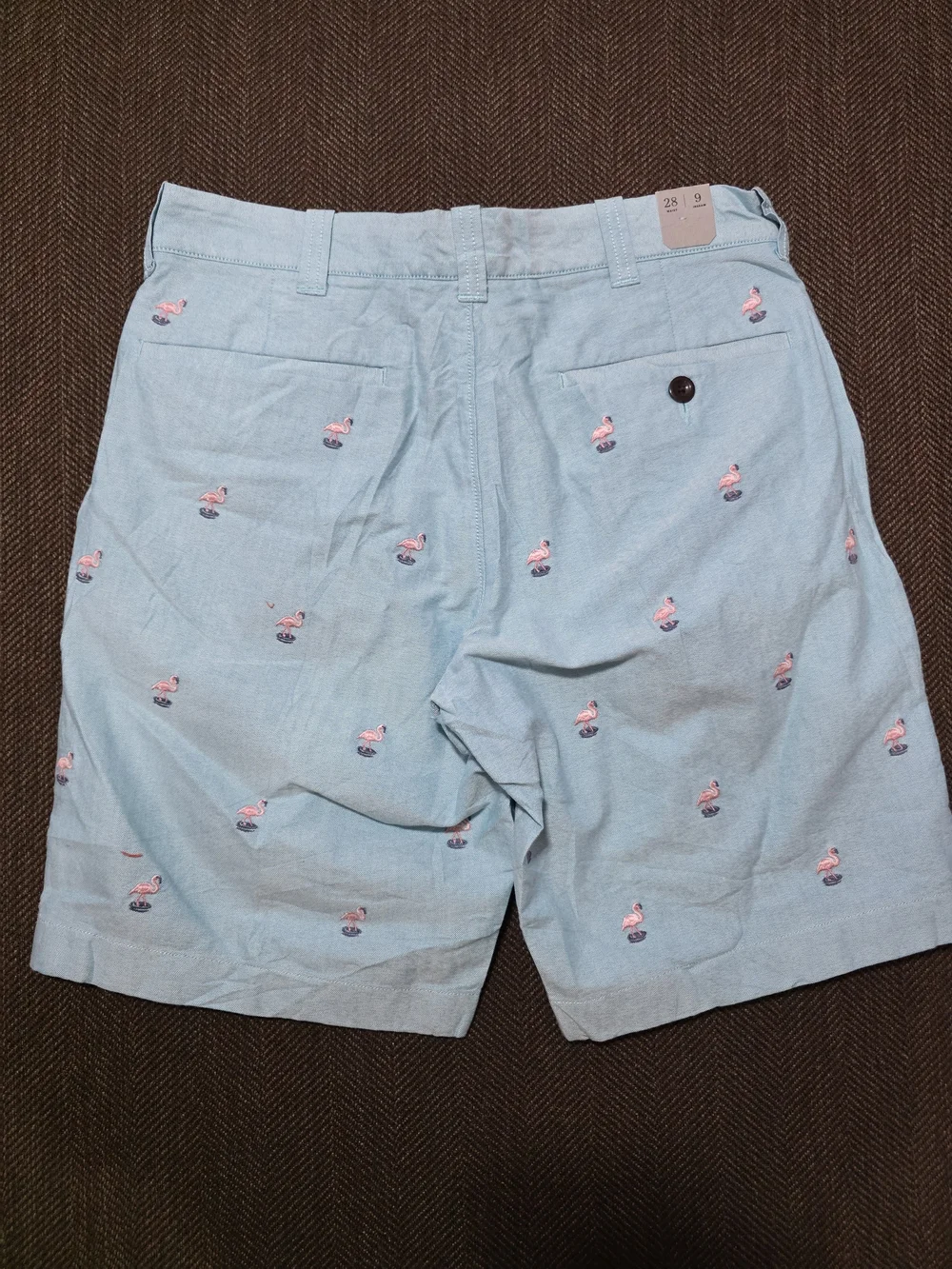 J. Crew Light Blue Men’s Flamingo Embroidered Flat Front Shorts